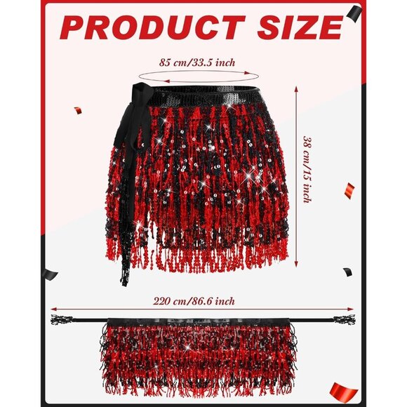 Sequined Belly Dance Skirt Fringe Costume Women Halloween Party Gift - Picture 2 of 5